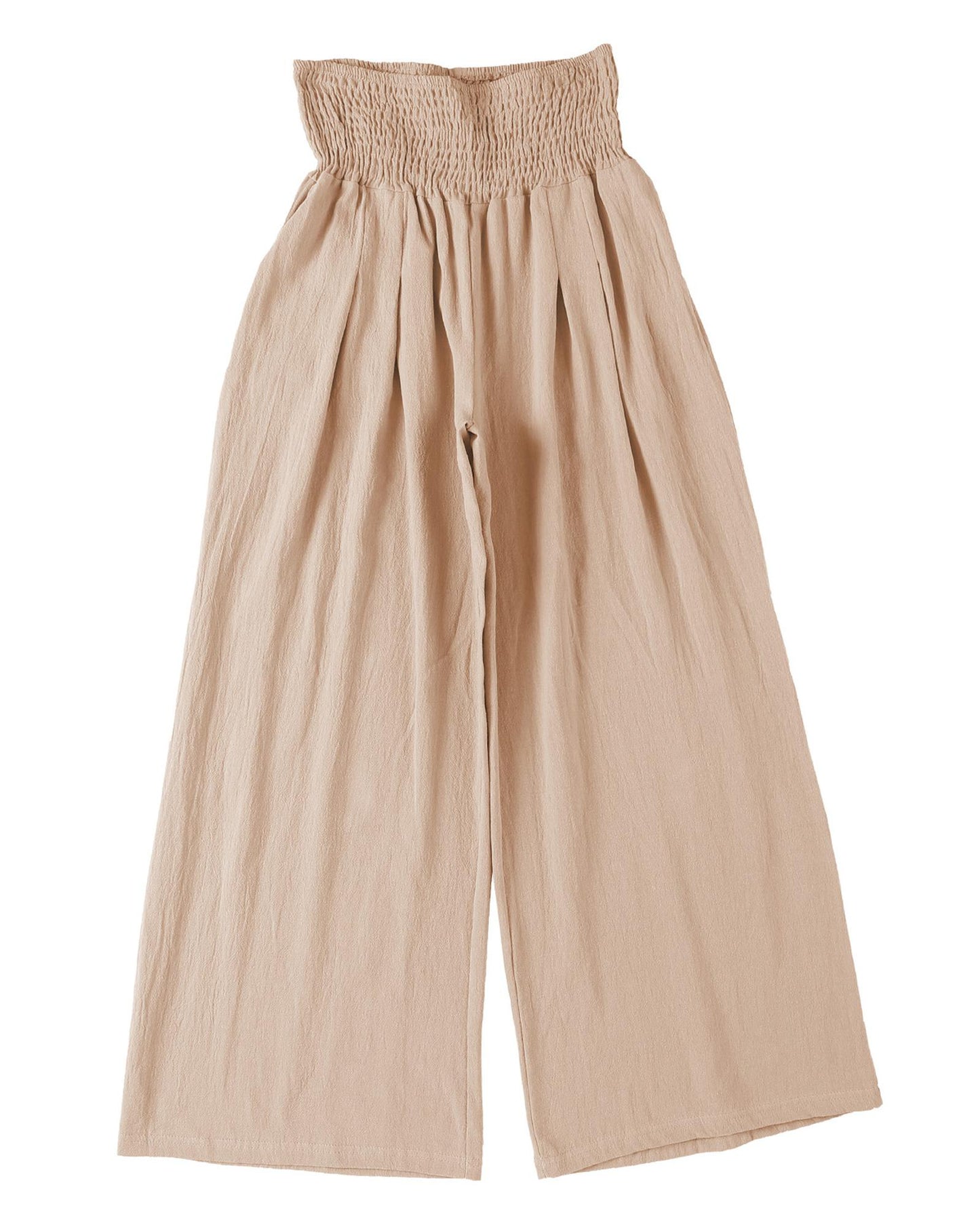 Azura Exchange Smocked High Waist Wide Leg Pants in Khaki - XL