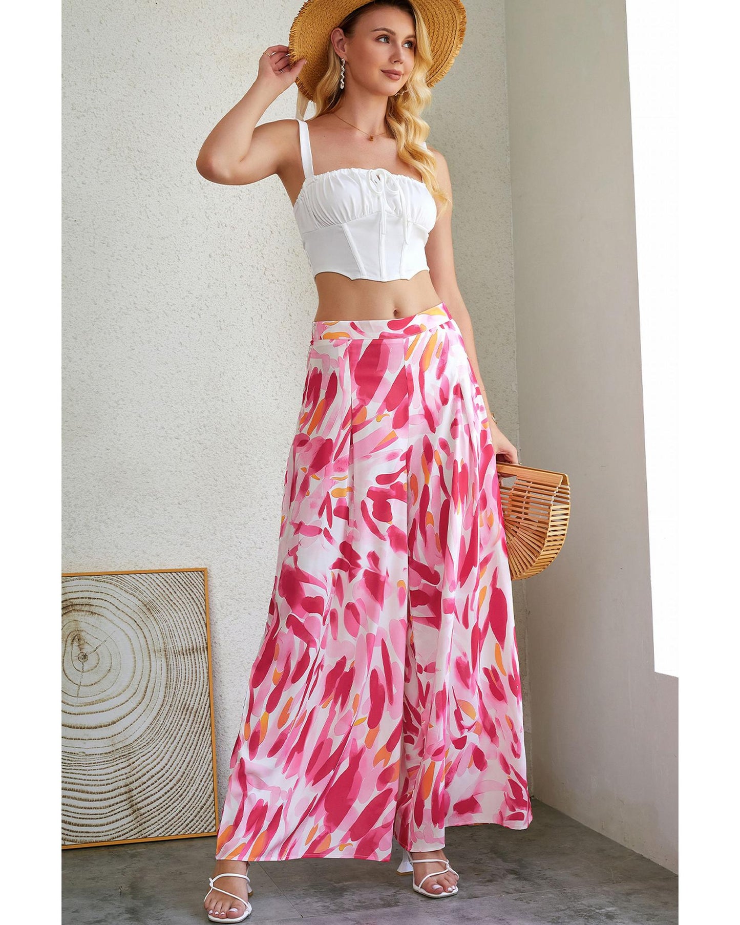 Azura Exchange Abstract Floral Print Wide Leg Pants - 10 US