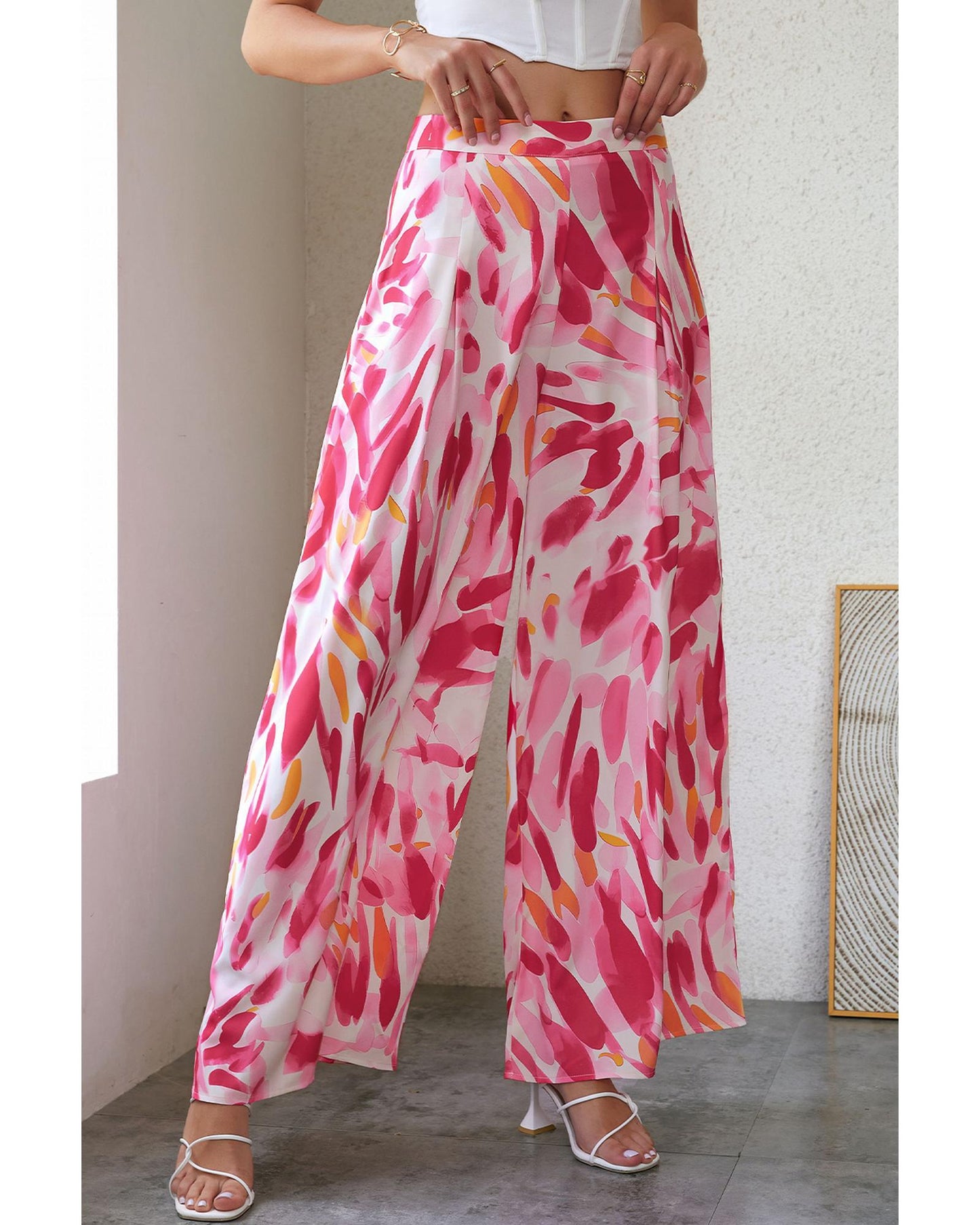 Azura Exchange Abstract Floral Print Wide Leg Pants - 12 US