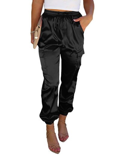 Azura Exchange Pocketed Satin Drawstring Pants - S