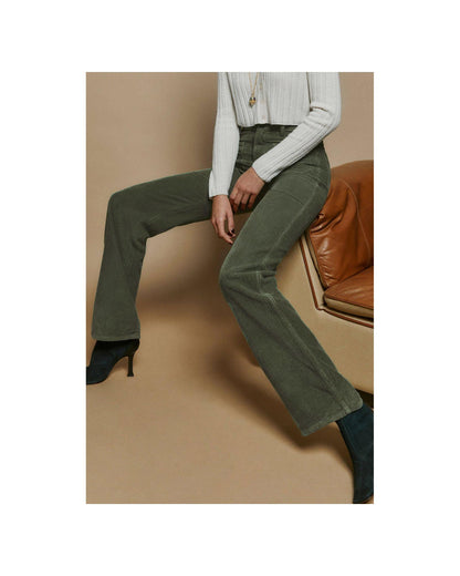 Azura Exchange Green High Waist Square Pockets Corduroy Pants - M