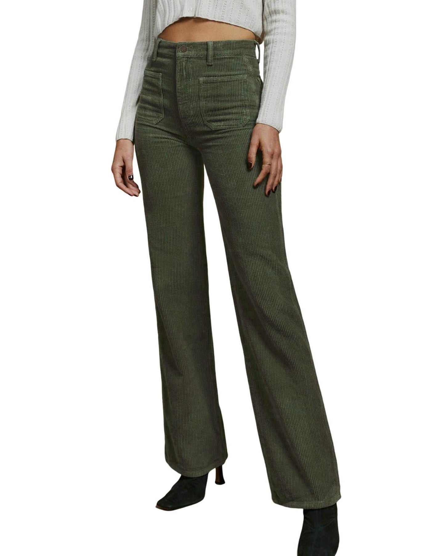 Azura Exchange Green High Waist Square Pockets Corduroy Pants - M