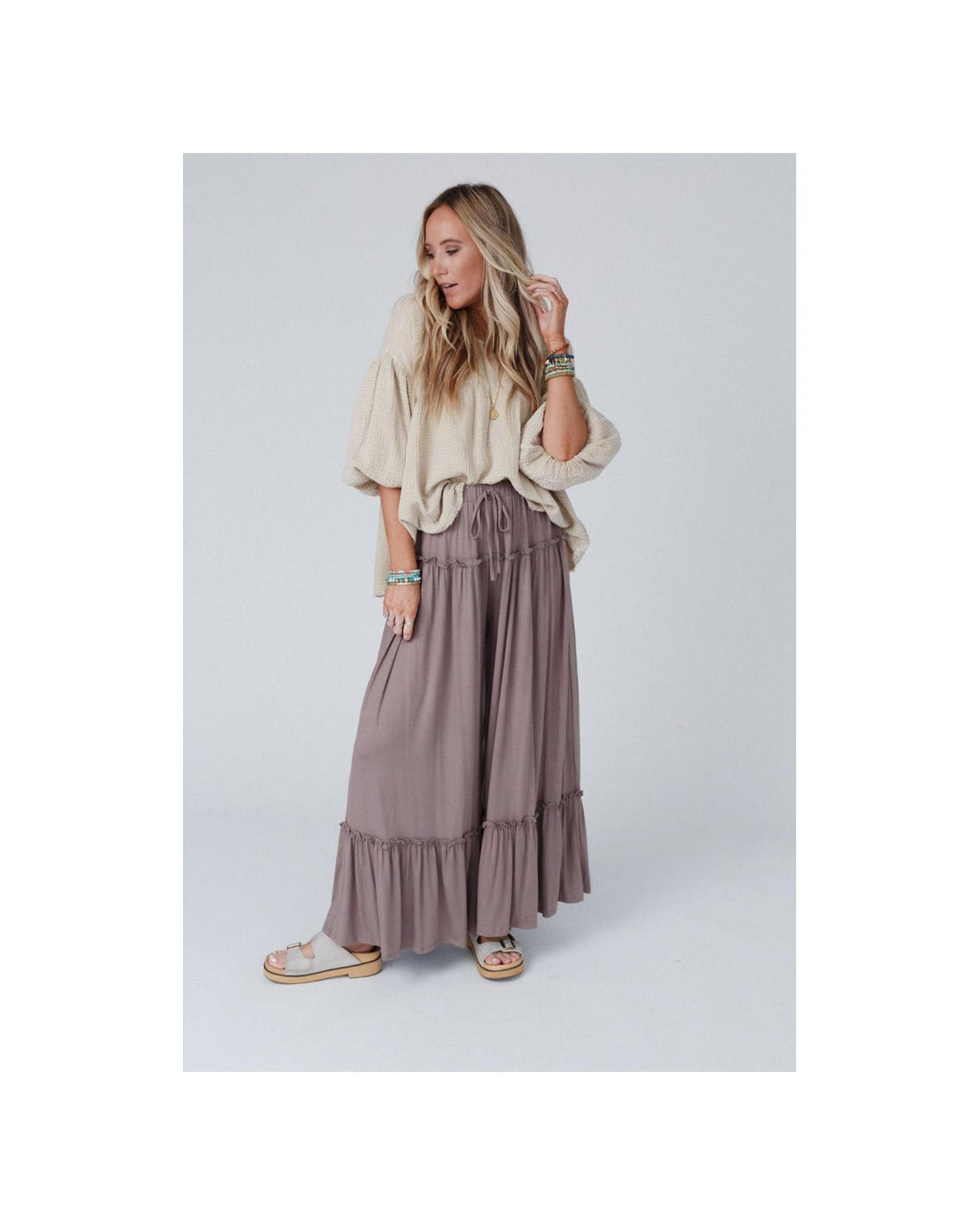 Azura Exchange Frilled Drawstring High Waist Wide Leg Pants - L