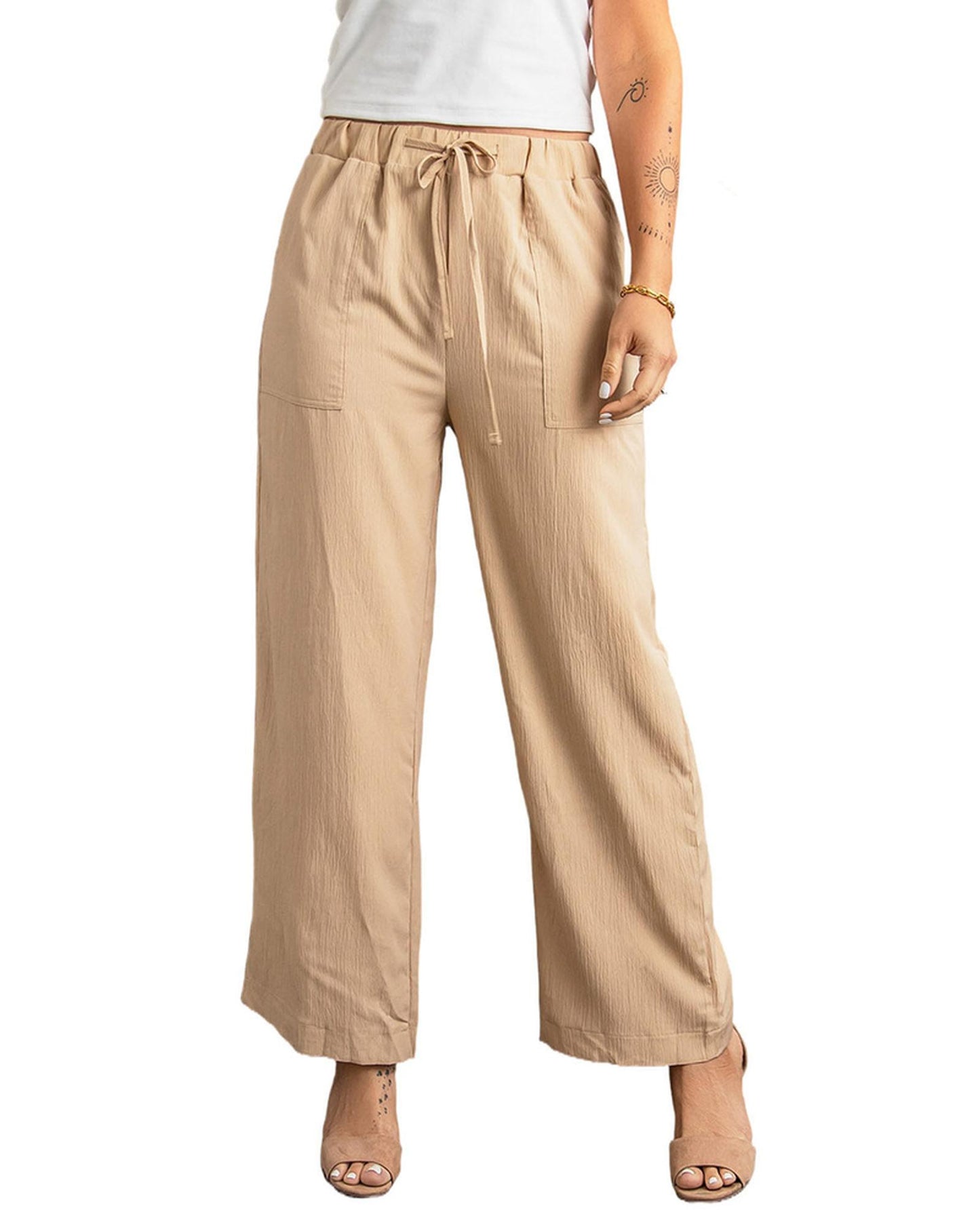 Azura Exchange Drawstring Waist Crinkled Wide Leg Pants - 2XL