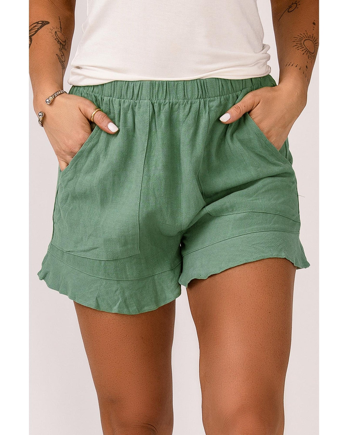 Azura Exchange High Waist Ruffle Shorts with Pockets - L