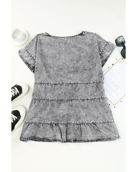 Azura Exchange Tiered Denim Top - S