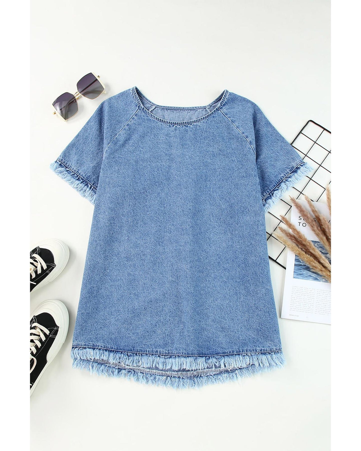 Azura Exchange Raw Edge Denim Top - M