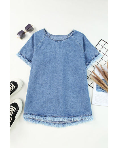 Azura Exchange Raw Edge Denim Top - M