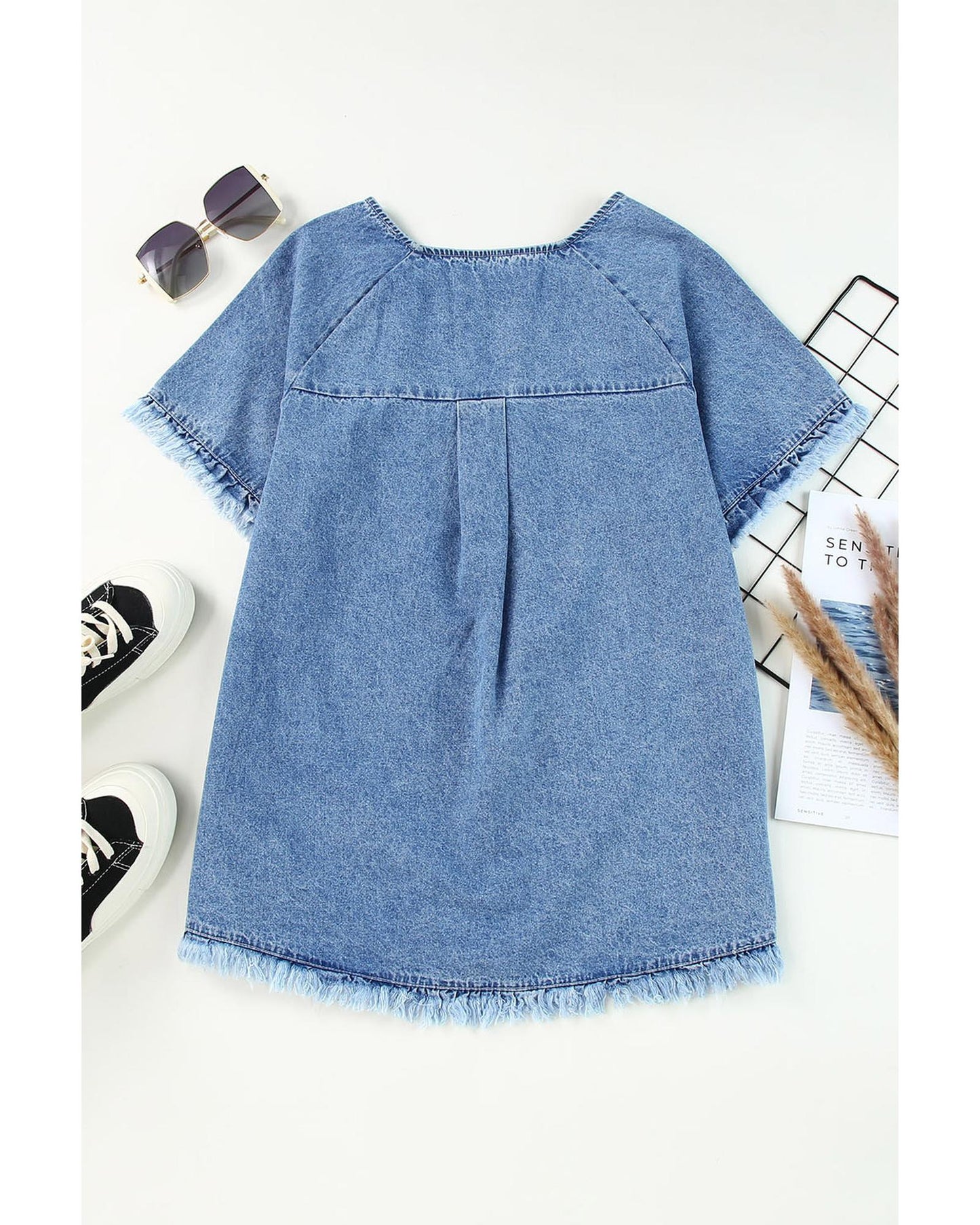 Azura Exchange Raw Edge Denim Top - S