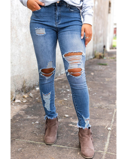 Azura Exchange Distressed Skinny Jeans - L