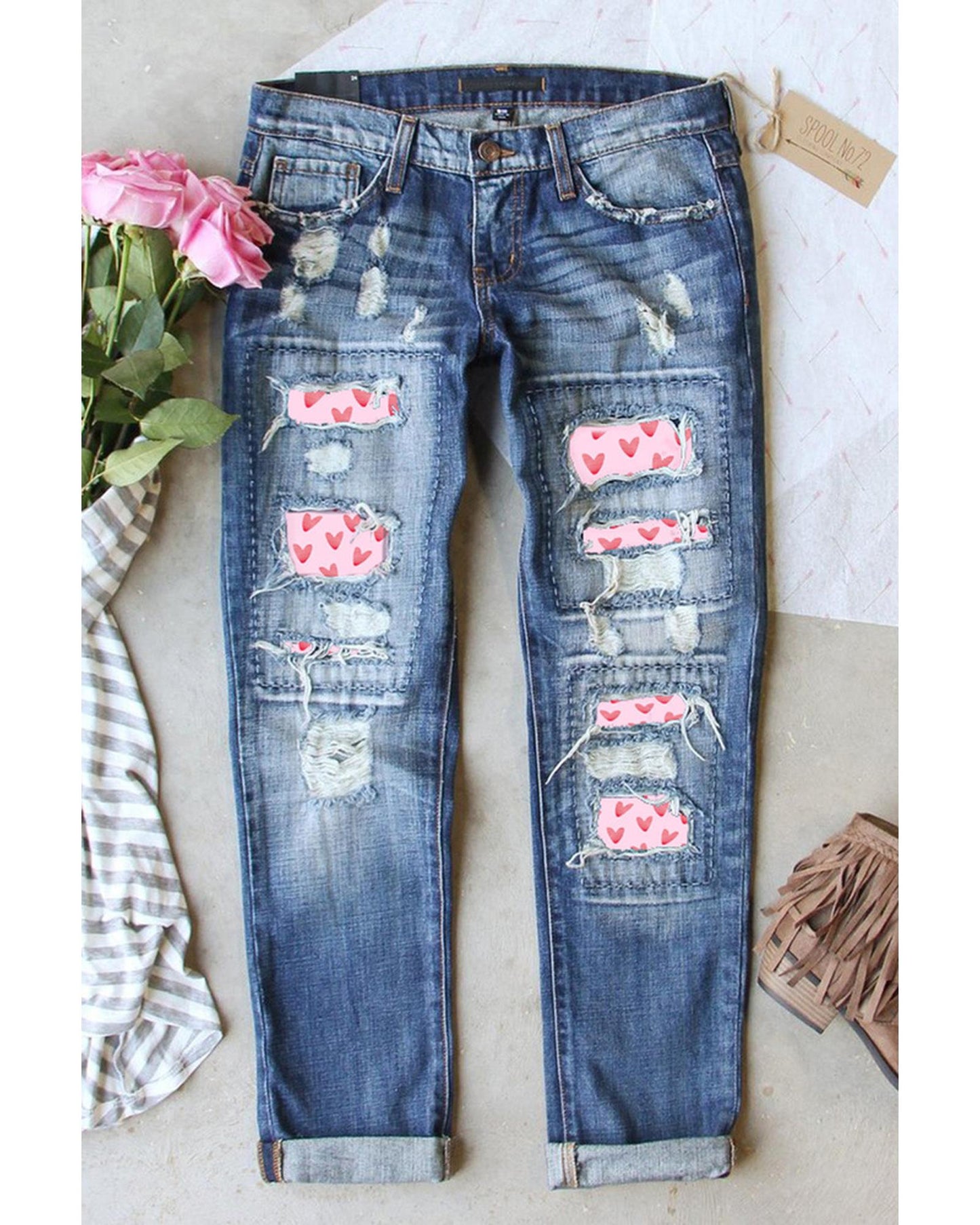 Azura Exchange Heart Patchwork Jeans - 14 US