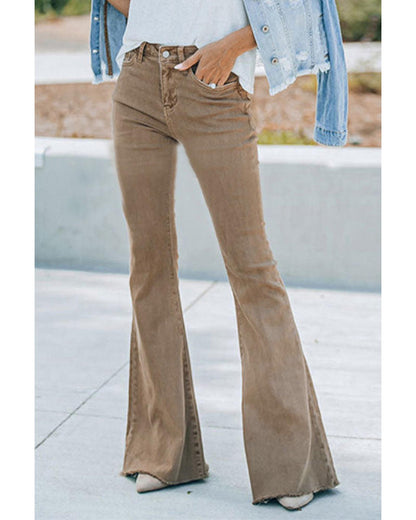 Azura Exchange Khaki High Waist Flare Jeans - 10 US