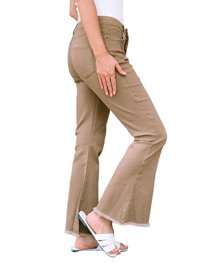 Azura Exchange Khaki High Waist Flare Jeans - 10 US