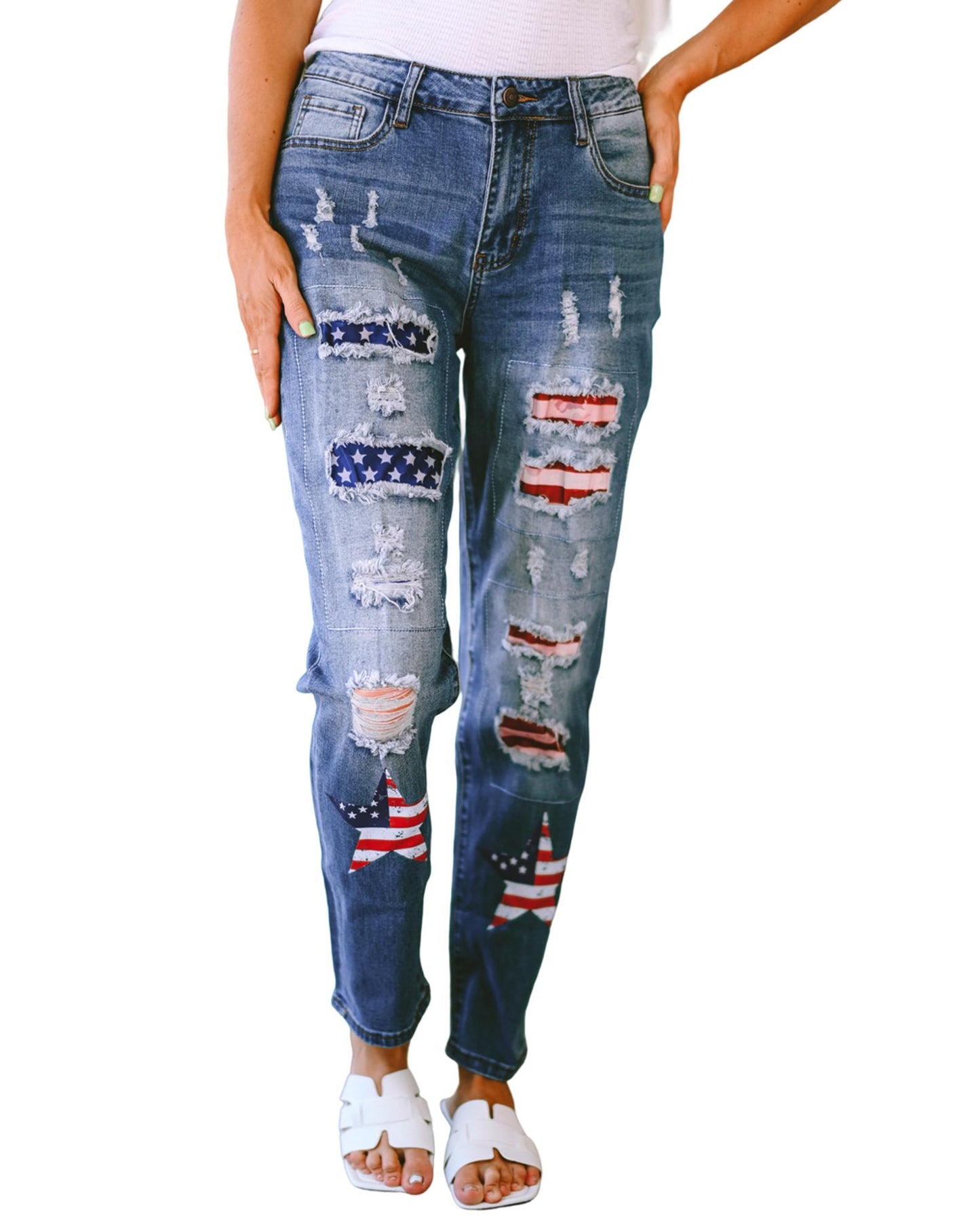 Azura Exchange American Flag Graphic Jeans - M