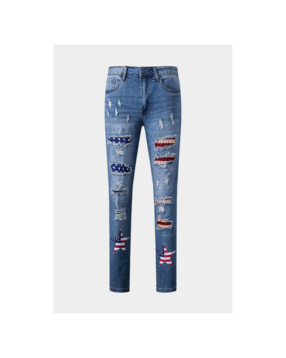 Azura Exchange American Flag Graphic Jeans - M