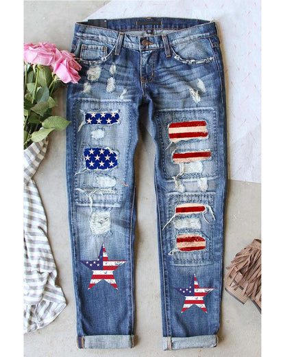 Azura Exchange American Flag Graphic Jeans - S