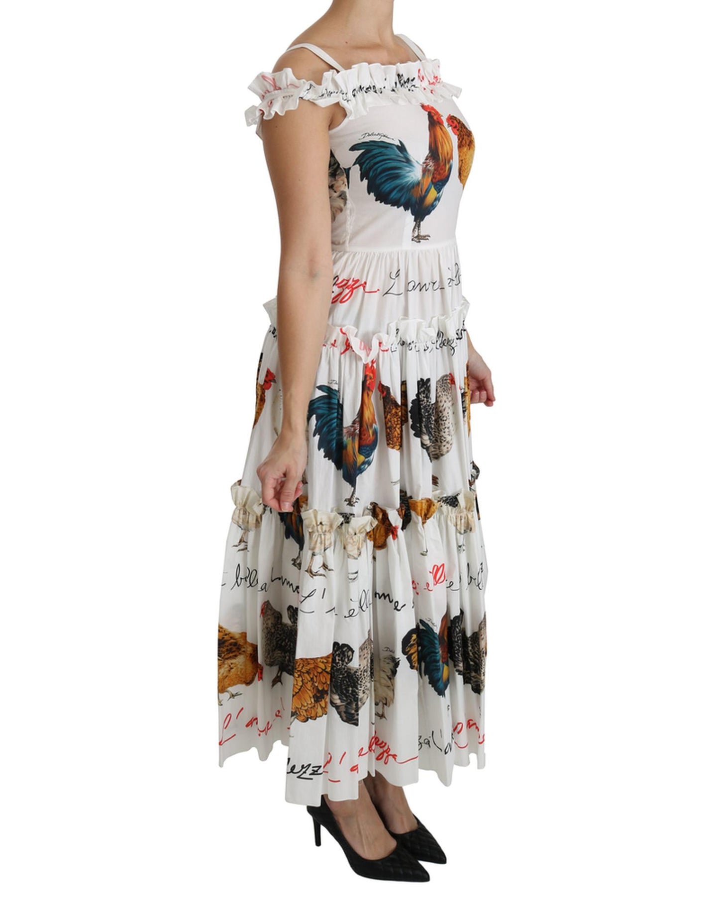 100% Authentic Dolce & Gabbana Sheath Midi Dress with Rooster Print 38 IT Women