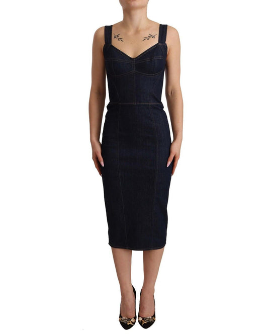 Gorgeous Dolce & Gabbana Denim Sleeveless Sheath Midi Dress 38 IT Women