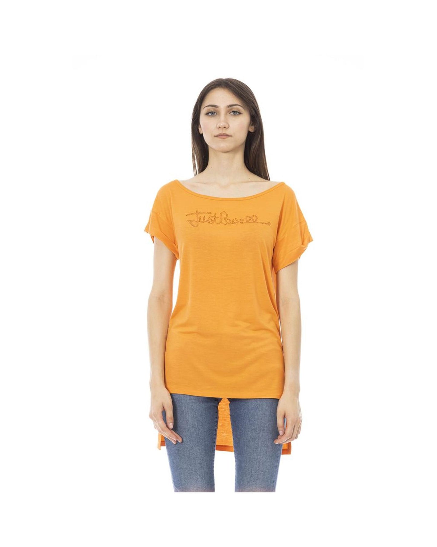 Just Cavalli Women's Orange Cotton Tops & T-Shirt - M