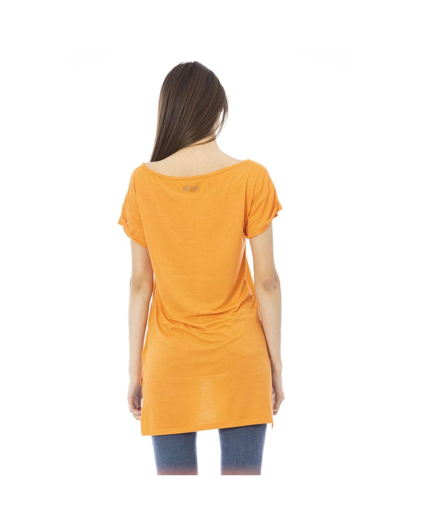 Just Cavalli Women's Orange Cotton Tops & T-Shirt - XL