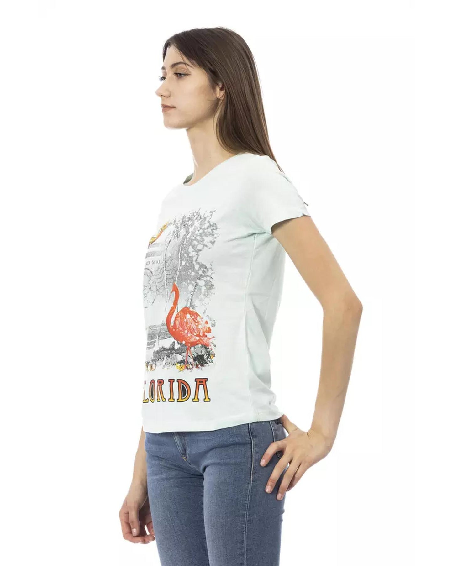 Short Sleeve T-shirt with Round Neck and Front Print L Women