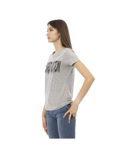 Trussardi Action Women's Elegant Gray Cotton-Blend Tee with Chic Print - M