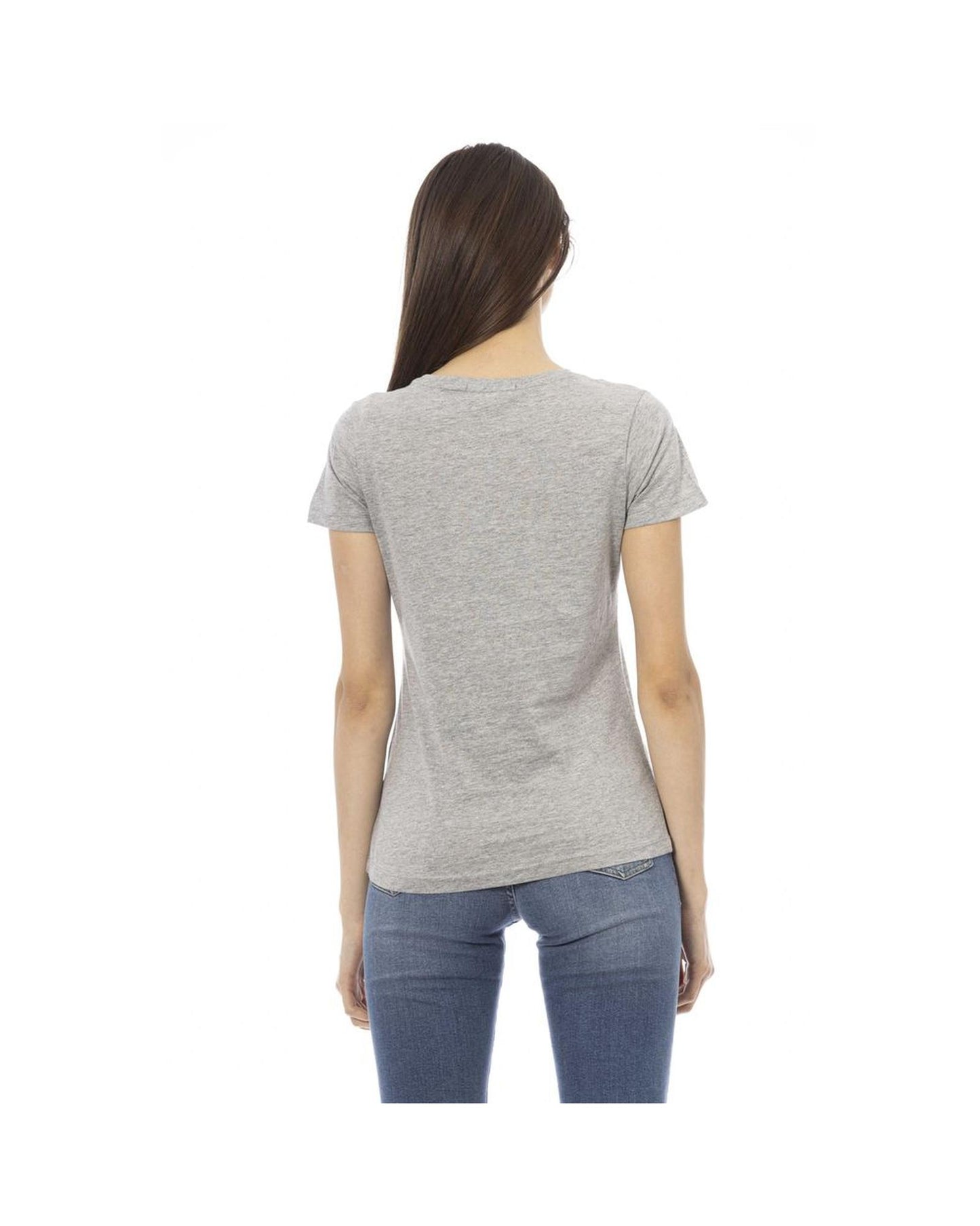 Trussardi Action Women's Elegant Gray Cotton-Blend Tee with Chic Print - M