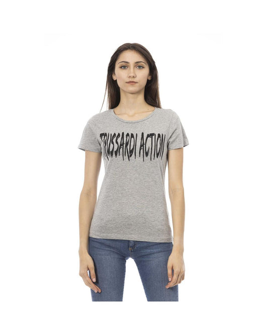 Trussardi Action Women's Elegant Gray Cotton-Blend Tee with Chic Print - XL