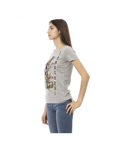 Trussardi Action Women's Chic Gray Cotton Blend Tee with Unique Print - S