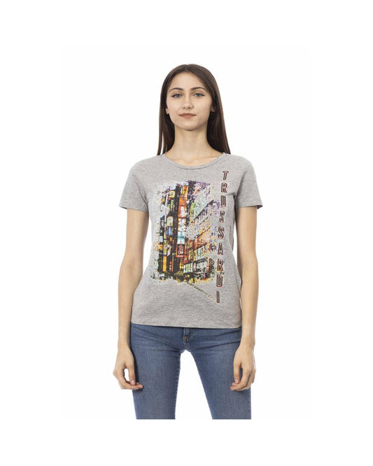 Trussardi Action Women's Chic Gray Cotton Blend Tee with Unique Print - XL