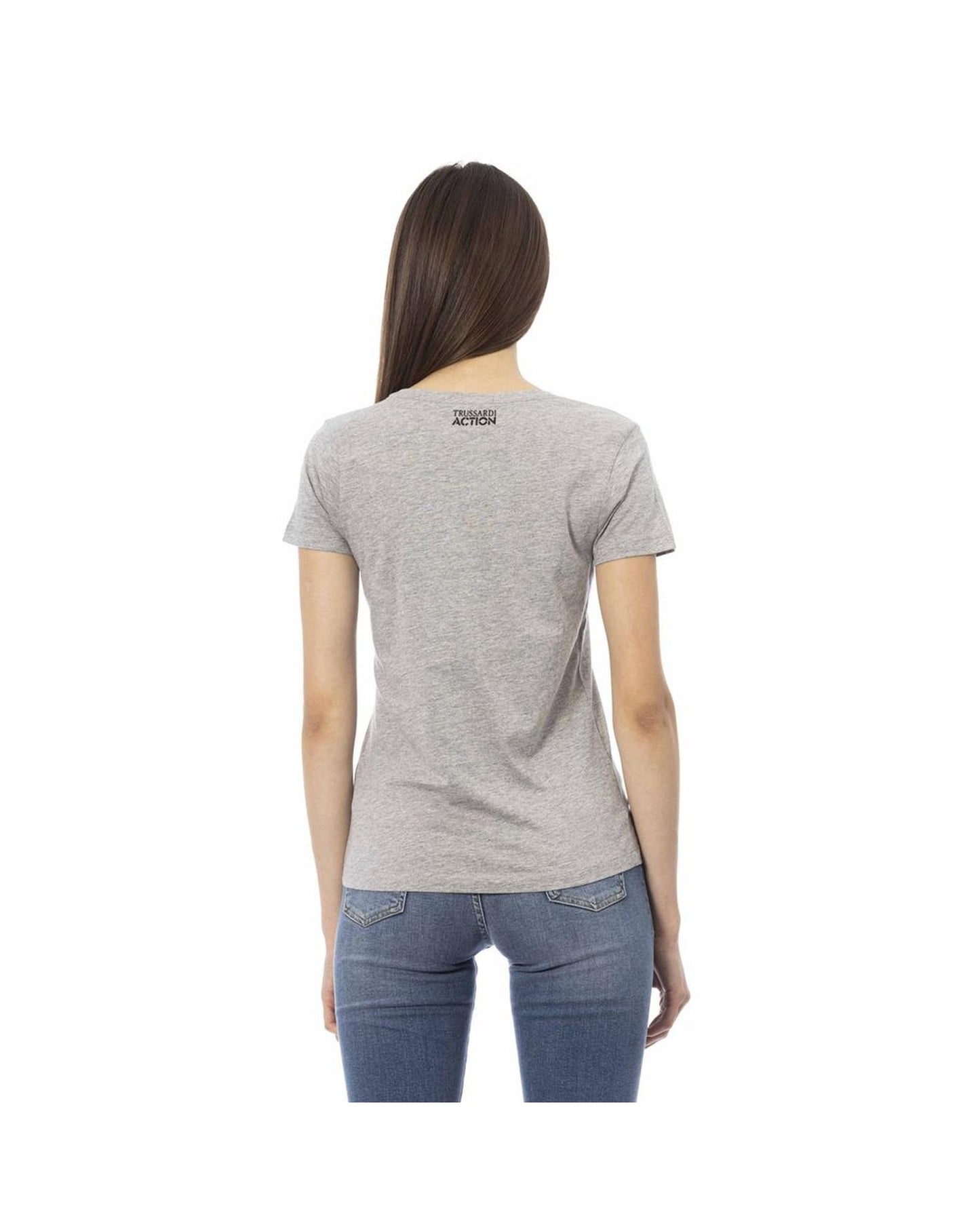 Trussardi Action Women's Chic Gray Cotton Blend Tee with Unique Print - XL