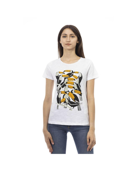 Trussardi Action Women's Chic White Short Sleeve Tee with Exclusive Print - M