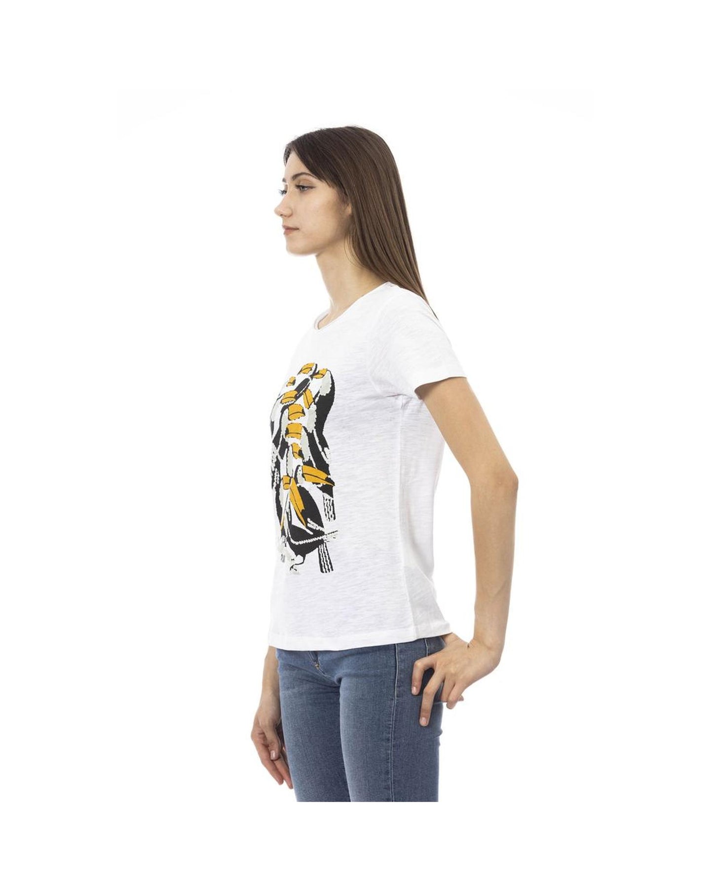 Trussardi Action Women's Chic White Short Sleeve Tee with Exclusive Print - M