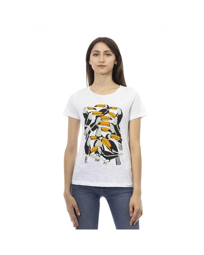 Trussardi Action Women's Chic White Short Sleeve Tee with Exclusive Print - 2XL