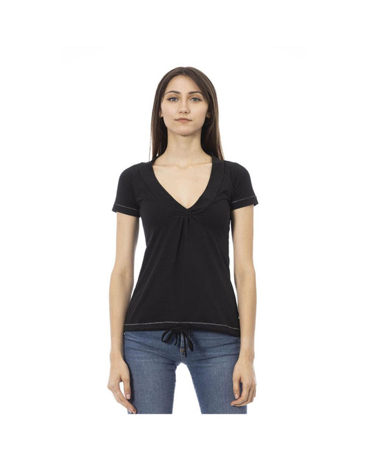 Trussardi Action Women's Chic Black Cotton Tee with Unique Front Print - L