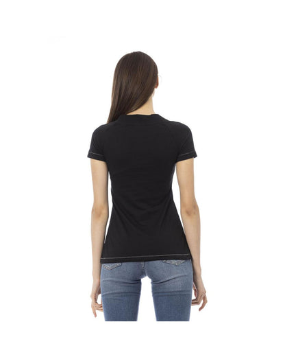 Trussardi Action Women's Chic Black Cotton Tee with Unique Front Print - L