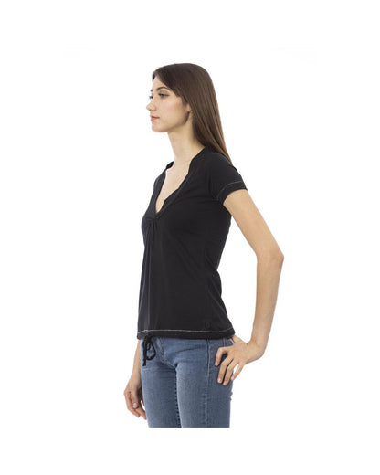 Trussardi Action Women's Chic Black Cotton Tee with Unique Front Print - M