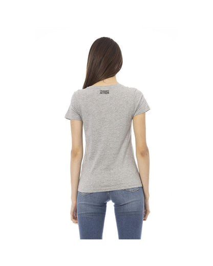 Trussardi Action Women's Elegant Gray V-Neck Tee with Front Print - S