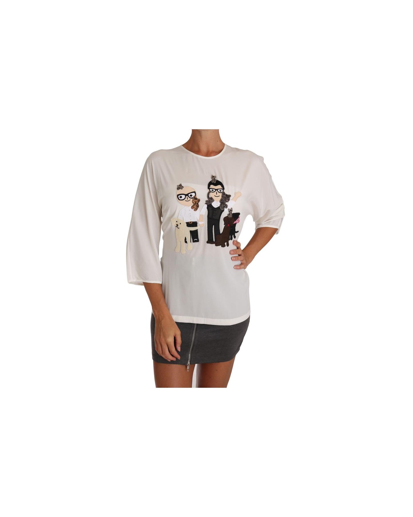 DOLCE & GABBANA White Multicolor Figure Family T-shirt 38 IT Women