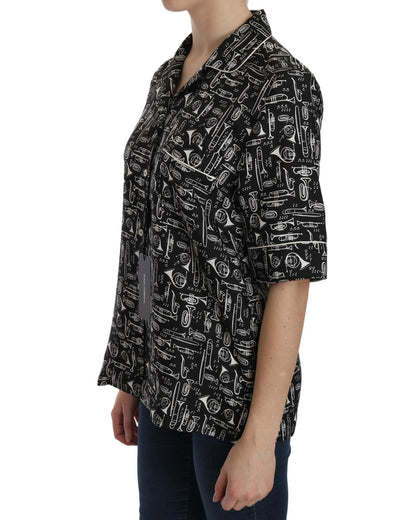 Musical Instrument Print Collared Top 38 IT Women