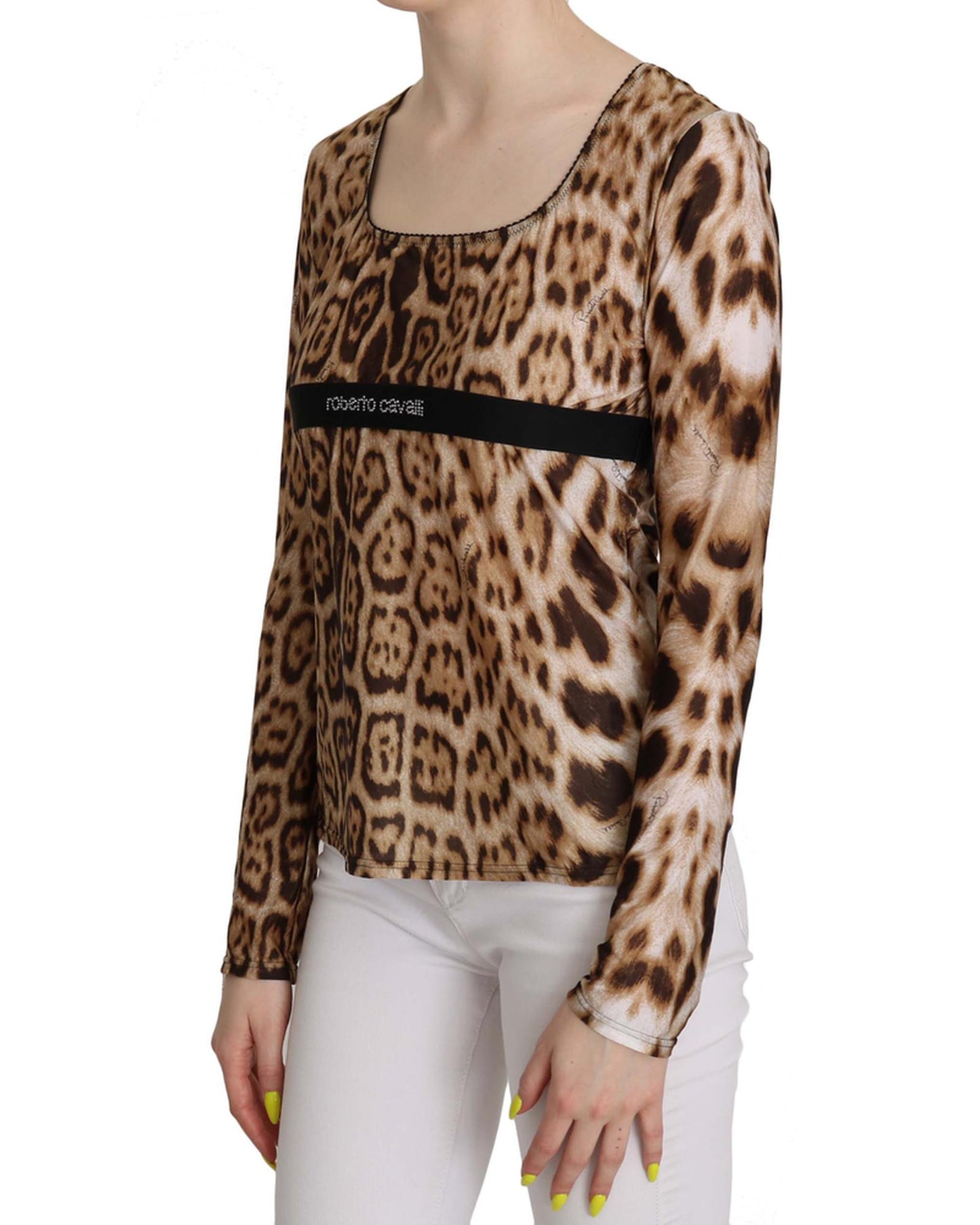 Roberto Cavalli Long Sleeve Round Neck Leopard Top 46 IT Women