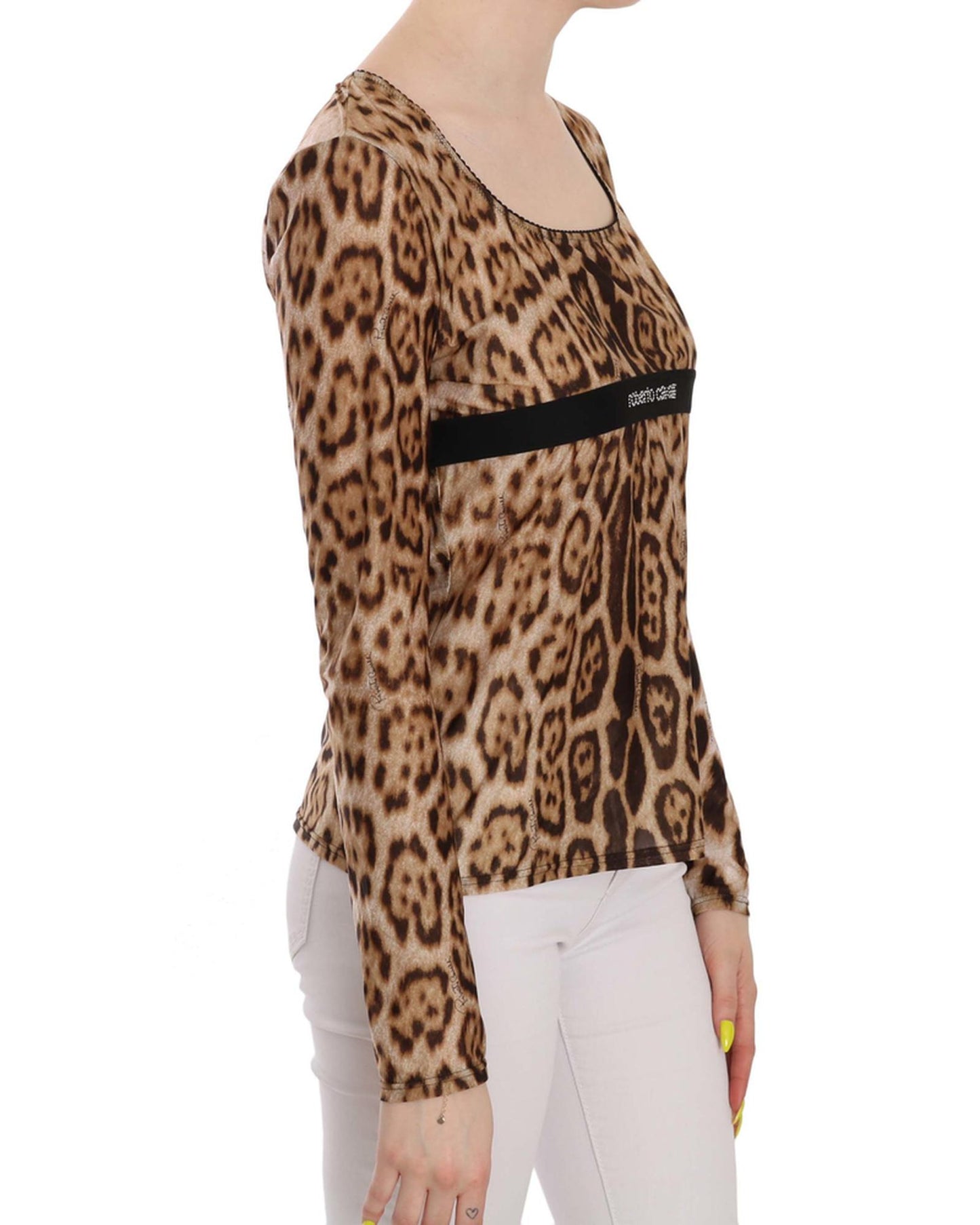 Roberto Cavalli Long Sleeve Round Neck Leopard Top 46 IT Women