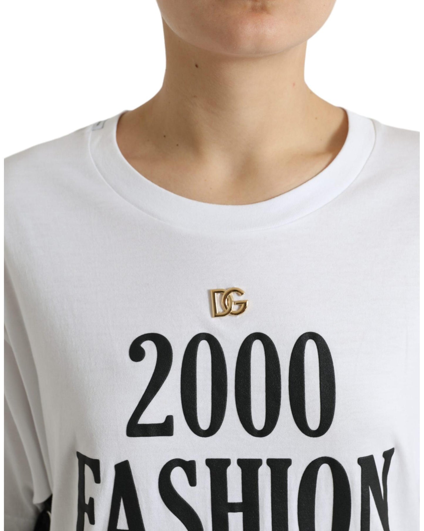 Dolce & Gabbana Women's White Slogan Print Lacing Detailed T-shirt - 36 IT