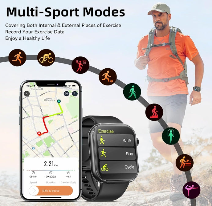 Smart Watch 44mm Bluetooth call Screen True Multidial Blood Oxygen Game Sports Mode Pro FOR IOS and Android White with 2 straps