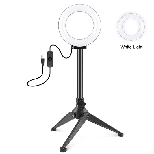 12Cm Ring Light & Desktop Tripod Selfie Stick Mount With Usb Led Ring Selfie Beauty Vlogging Photography Video Lights Kit In Black