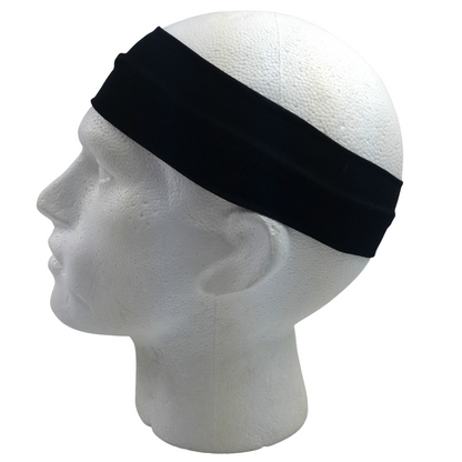 PLAIN HEADBAND Elastic Stretch Sports Yoga Hair Band Unisex 8cm Wide Wrap - Black