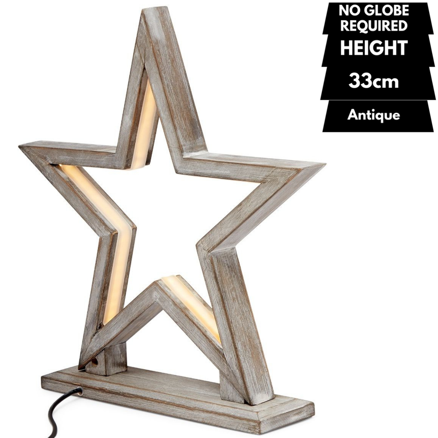 33cm Bamboo Star LED Table Lamp Light Modern Bedside - Antique Timber