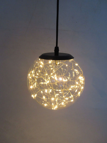 Glass LED Lighting Pendant Light w/ Timer Hanging Lantern Lamp - Round