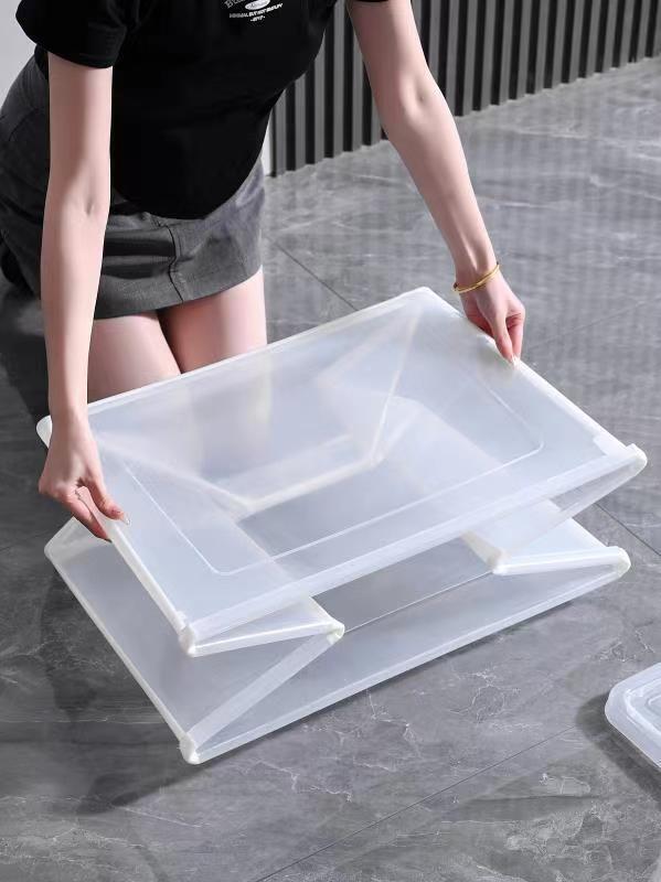 2x 37 Litre Modular Clear Foldable Storage Box with Lid Plastic Tub Collapsible