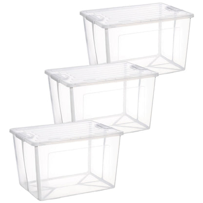 3x 37 Litre Modular Clear Foldable Storage Box with Lid Plastic Tub Collapsible